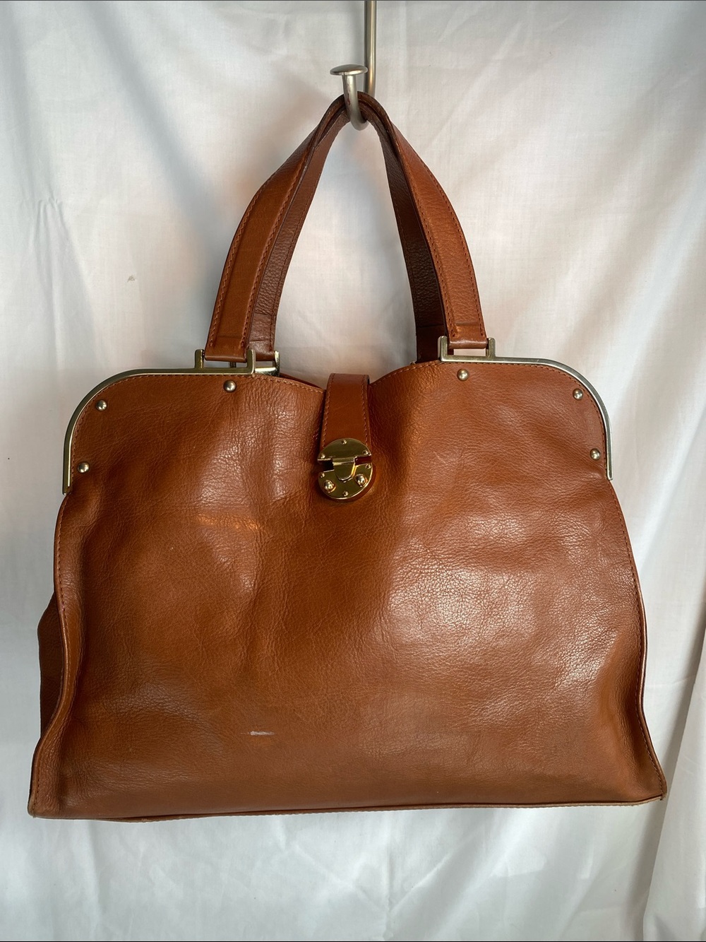 Massimo Dutti brown leather satchel purse